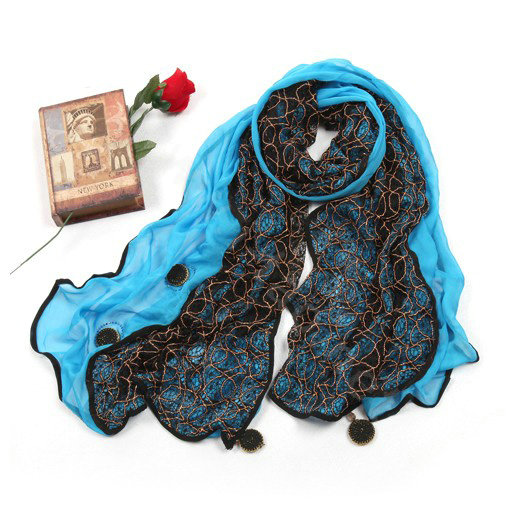 High-end Fashion long scarf shawl women warm lace chiffon wrap scarves - Green