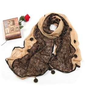 High-end Fashion long scarf shawl women warm lace chiffon wrap scarves - Khaki