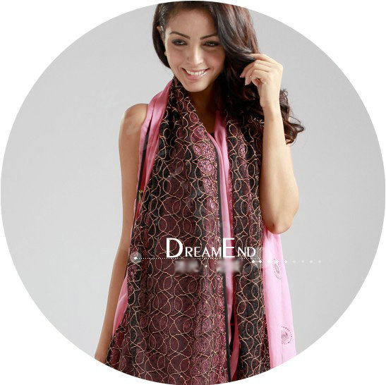 High-end Fashion long scarf shawl women warm lace chiffon wrap scarves - Pink