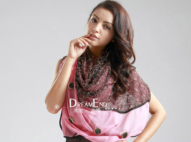High-end Fashion long scarf shawl women warm lace chiffon wrap scarves - Pink