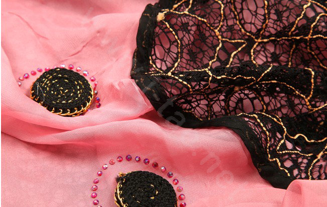 High-end Fashion long scarf shawl women warm lace chiffon wrap scarves - Pink