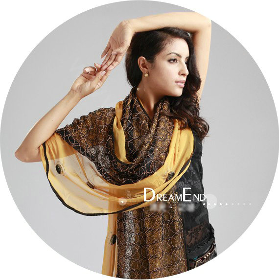High-end Fashion long scarf shawl women warm lace chiffon wrap scarves - Yellow