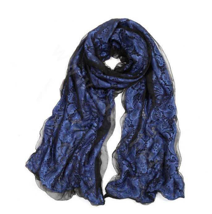 High-end Fashion long scarf shawl women warm silk lace wrap scarves - Blue