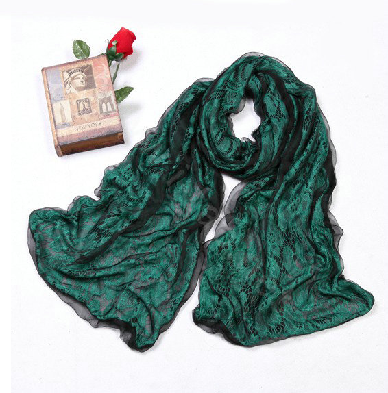High-end Fashion long scarf shawl women warm silk lace wrap scarves - Green