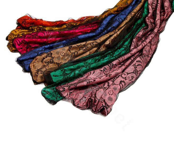 High-end Fashion long scarf shawl women warm silk lace wrap scarves - Green