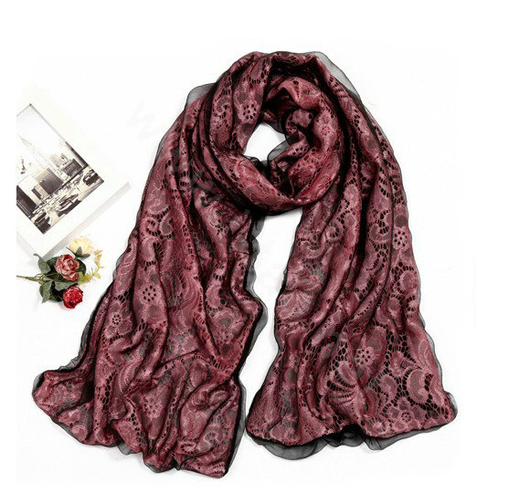 High-end Fashion long scarf shawl women warm silk lace wrap scarves - Pink
