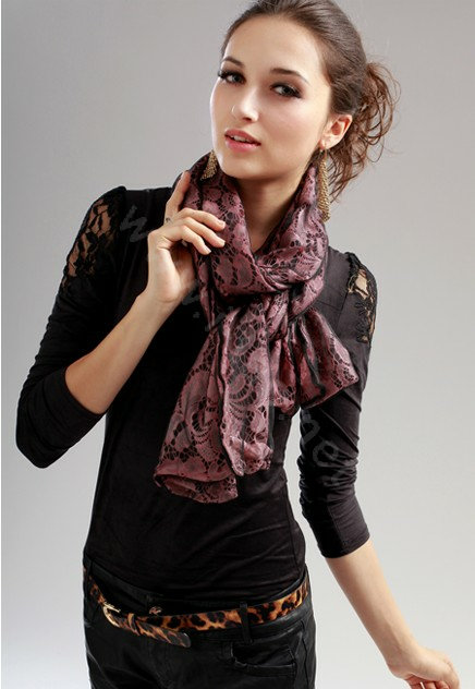 High-end Fashion long scarf shawl women warm silk lace wrap scarves - Pink