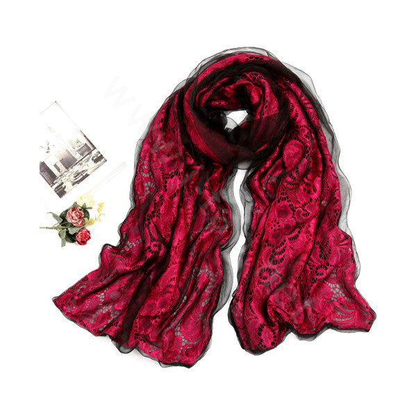 High-end Fashion long scarf shawl women warm silk lace wrap scarves - Rose