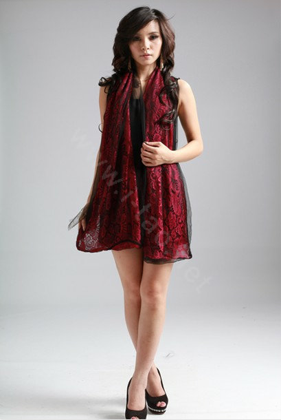 High-end Fashion long scarf shawl women warm silk lace wrap scarves - Rose