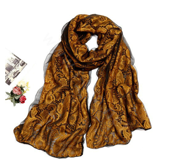 High-end Fashion long scarf shawl women warm silk lace wrap scarves - Yellow