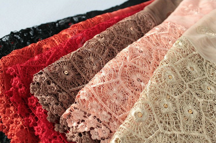 High end fashion embroidery flower lace silk long scarf shawl women wrap scarves - Beige