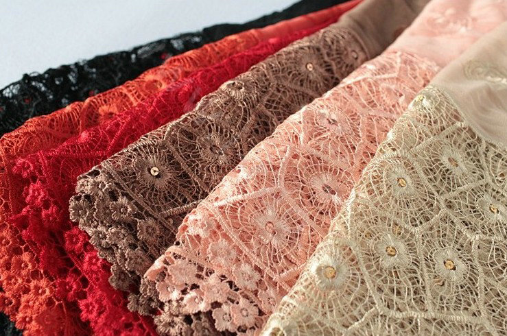 High end fashion embroidery flower lace silk long scarf shawl women wrap scarves - Black