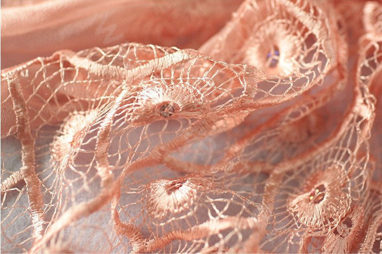 High end fashion embroidery flower lace silk long scarf shawl women wrap scarves - Pink