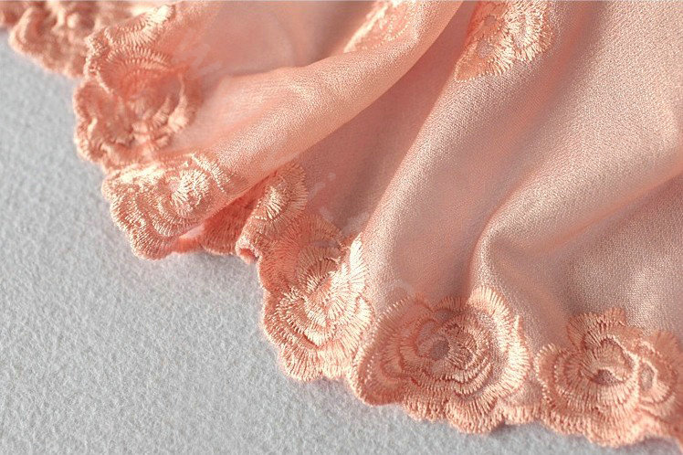 High end fashion embroidery flower lace silk long scarf shawl women wrap scarves - Pink