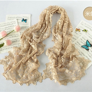 High end fashion embroidery flower lace silk scarf shawl women hollow wrap scarves - Beige