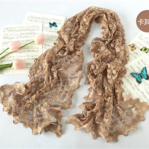 High end fashion embroidery flower lace silk scarf shawl women hollow wrap scarves - Khaki