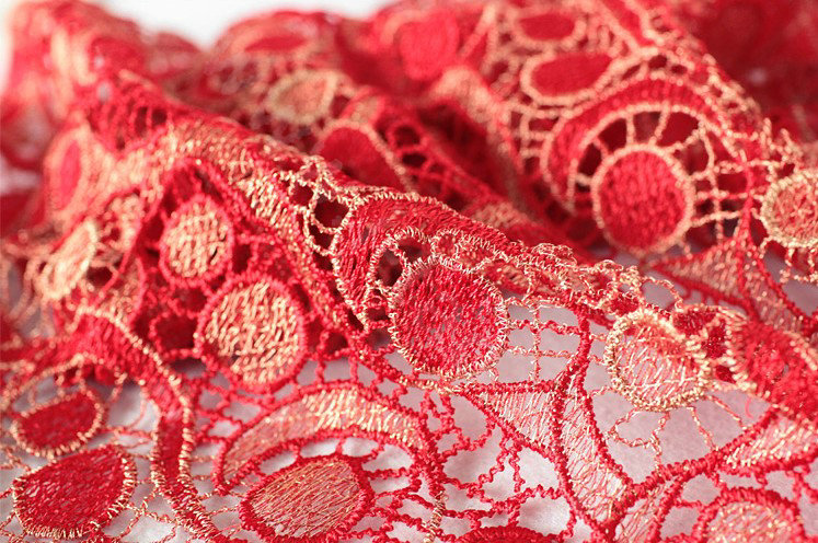 High end fashion embroidery flower lace silk scarf shawl women hollow wrap scarves - Red