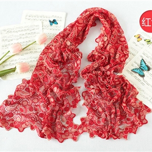 High end fashion embroidery flower lace silk scarf shawl women hollow wrap scarves - Red