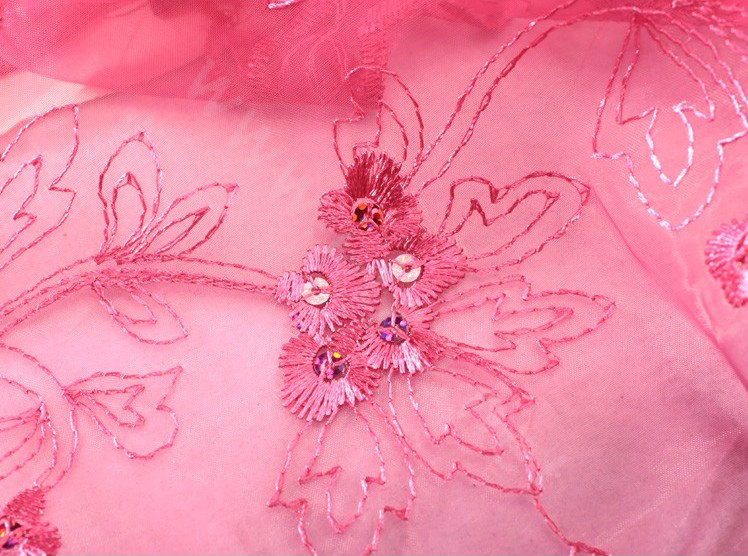 High end fashion embroidery flower lace silk scarf shawl women long gradient wrap scarves - Rouge