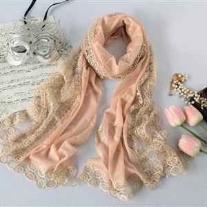High end fashion embroidery flower lace silk scarf shawl women long wrap scarves - Beige