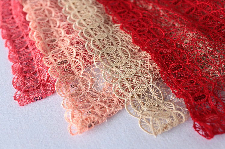 High end fashion embroidery flower lace silk scarf shawl women long wrap scarves - Peach