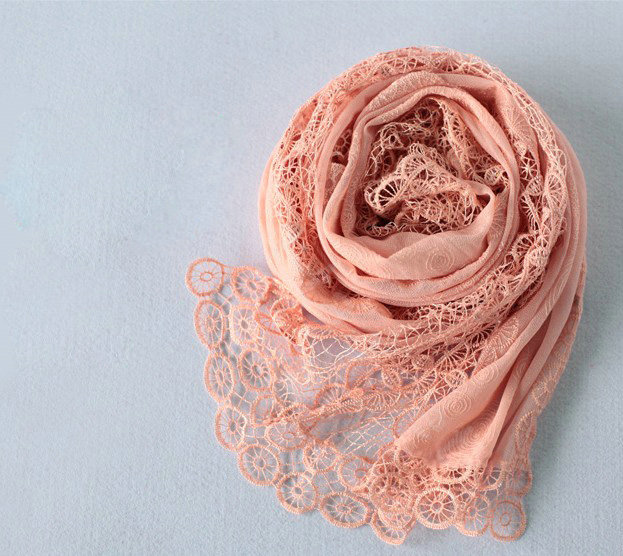 High end fashion embroidery flower lace silk scarf shawl women long wrap scarves - Pink