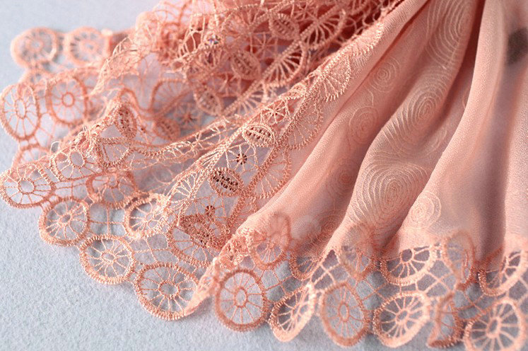 High end fashion embroidery flower lace silk scarf shawl women long wrap scarves - Pink