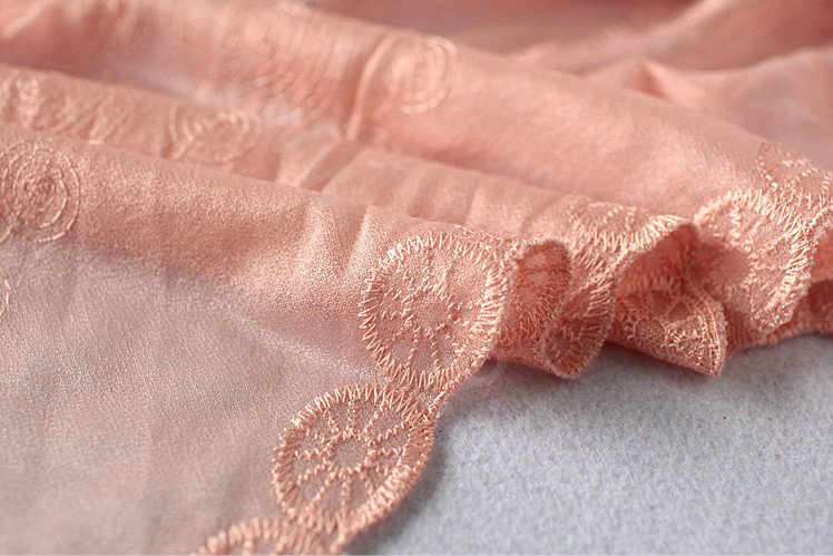 High end fashion embroidery flower lace silk scarf shawl women long wrap scarves - Pink