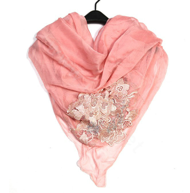High end fashion flower triangle silk scarf shawl women soft thin wrap scarves - Pink