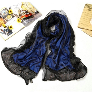 High end fashion long 100% silk scarf shawl women warm diamond wrap scarves - Blue