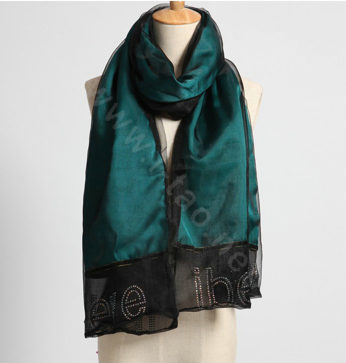 High end fashion long 100% silk scarf shawl women warm diamond wrap scarves - Green