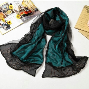 High end fashion long 100% silk scarf shawl women warm diamond wrap scarves - Green