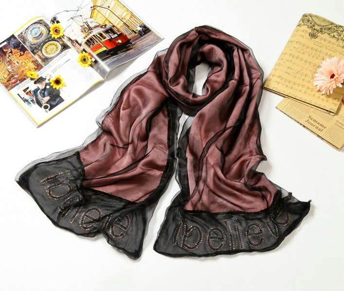 High end fashion long 100% silk scarf shawl women warm diamond wrap scarves - Pink
