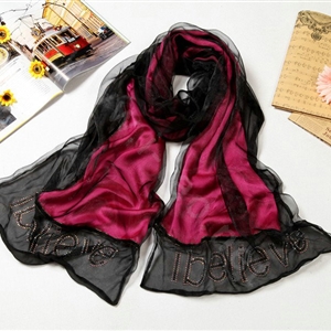 High end fashion long 100% silk scarf shawl women warm diamond wrap scarves - Rose
