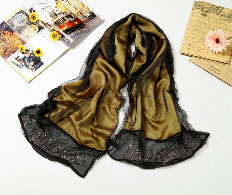 High end fashion long 100% silk scarf shawl women warm diamond wrap scarves - Yellow