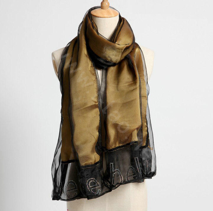 High end fashion long 100% silk scarf shawl women warm diamond wrap scarves - Yellow