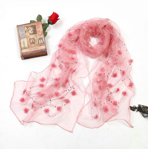 High end fashion long flower mulberry silk scarf shawl women soft thin wrap scarves - Pink