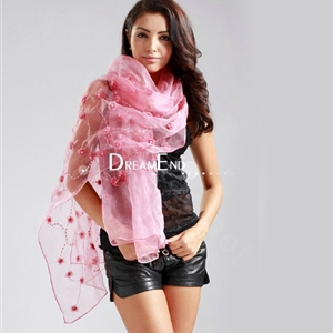 High end fashion long flower mulberry silk scarf shawl women soft thin wrap scarves - Pink