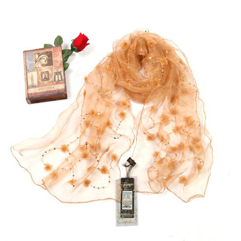 High end fashion long flower mulberry silk scarf shawl women soft thin wrap scarves - Yellow