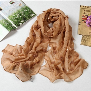 High end fashion long flower mulberry silk scarf shawl women soft wrap scarves - Khaki