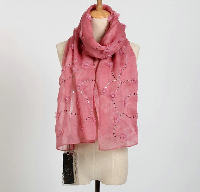 High end fashion long flower mulberry silk scarf shawl women soft wrap scarves - Pink