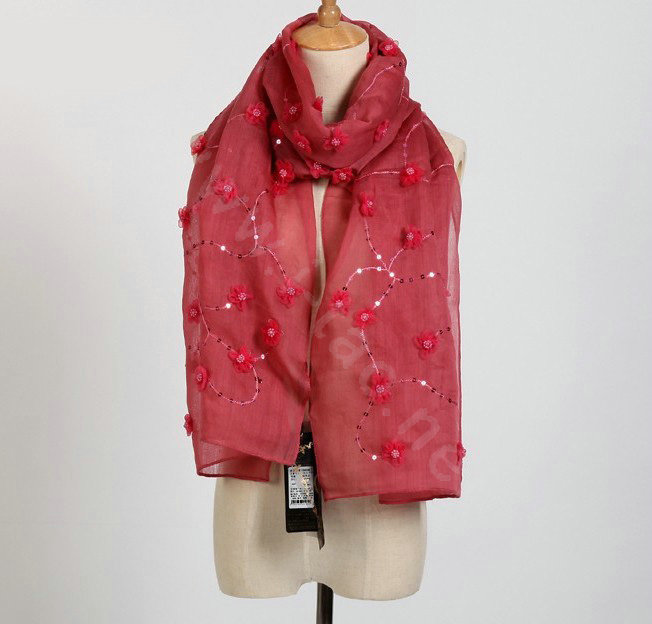 High end fashion long flower mulberry silk scarf shawl women soft wrap scarves - Red