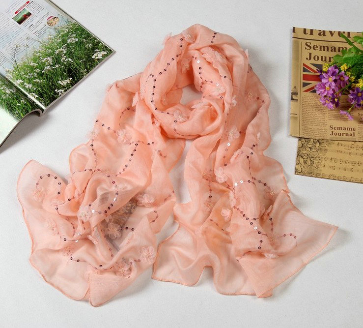 High end fashion long flower mulberry silk scarf shawl women soft wrap scarves - light pink