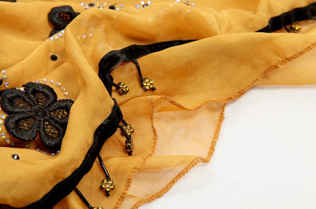 High-end fashion long flower scarf shawl women warm lace chiffon wrap scarves - Yellow