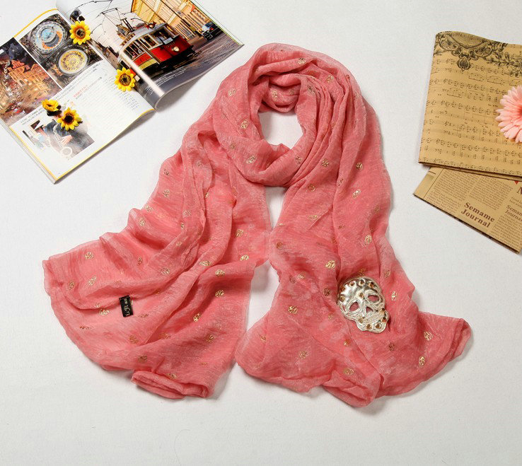 High end fashion long silk skull scarf shawl women warm wrap scarves - Watermelon red
