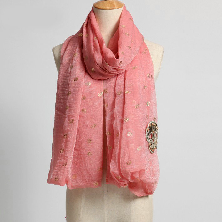 High end fashion long silk skull scarf shawl women warm wrap scarves - Watermelon red