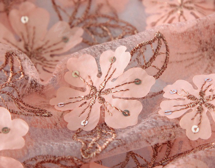 High end fashion sequin embroidery flower lace silk scarf shawl women wrap scarves - Pink