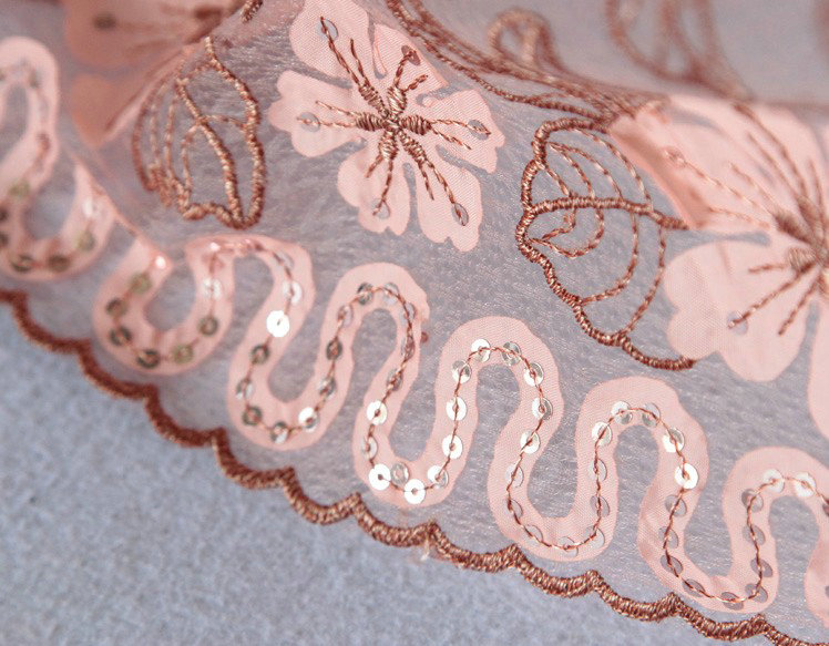 High end fashion sequin embroidery flower lace silk scarf shawl women wrap scarves - Pink