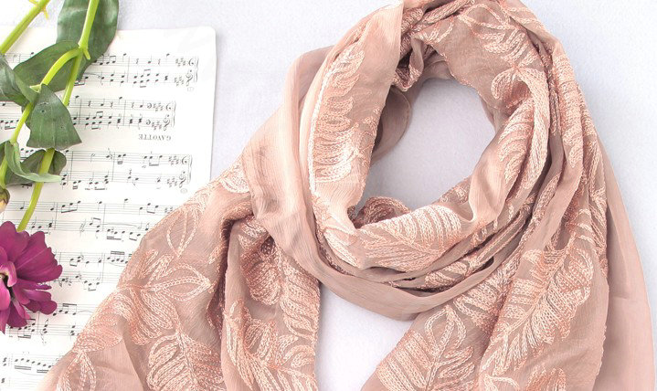 High-end fashion women 100% mulberry silk long embroidery scarf shawl wrap - Khaki