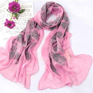High-end fashion women 100% mulberry silk long embroidery scarf shawl wrap - Pink
